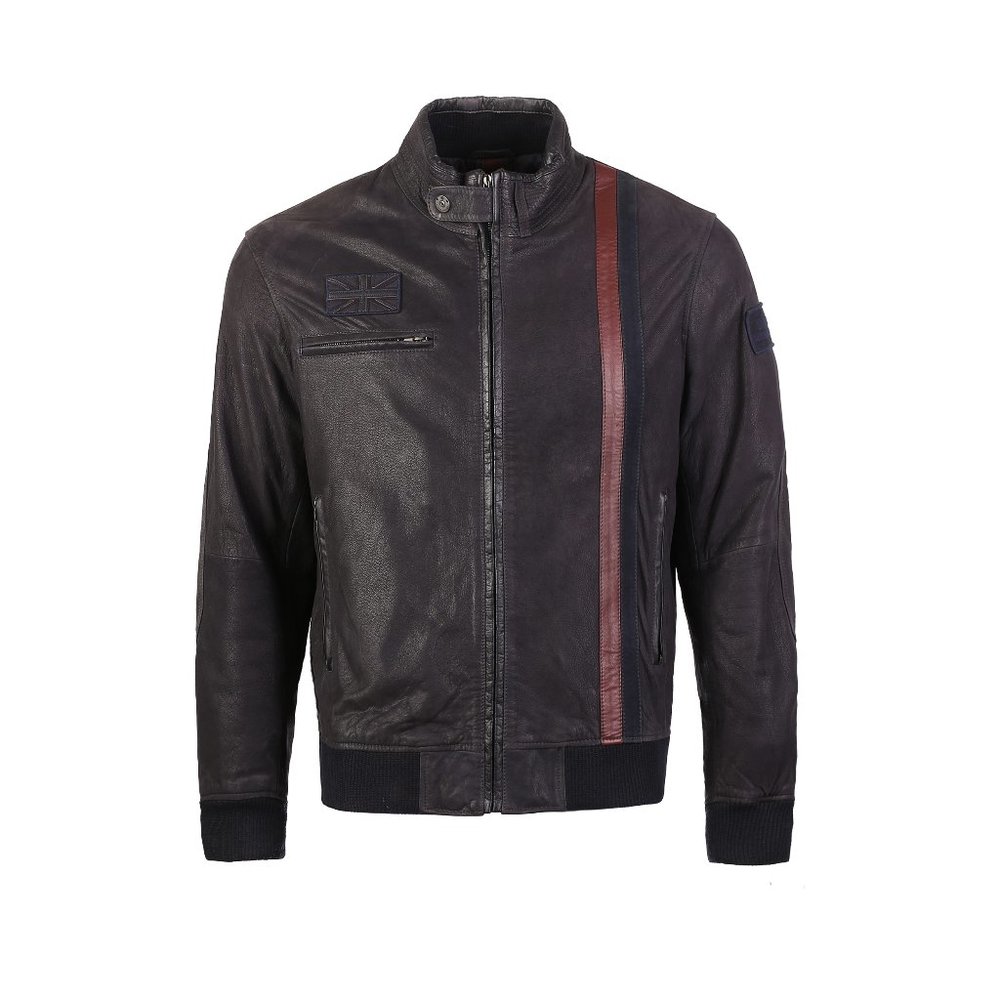 UK FLAG EMBOSSED BOMBER LEATHER JACKET